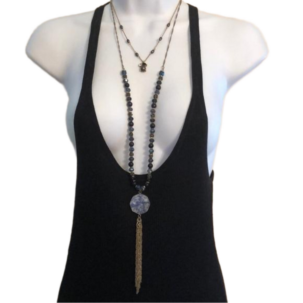 𝅺Curated bundle Monet and Crystal Chain Necklace Layered Look Beaded Long.